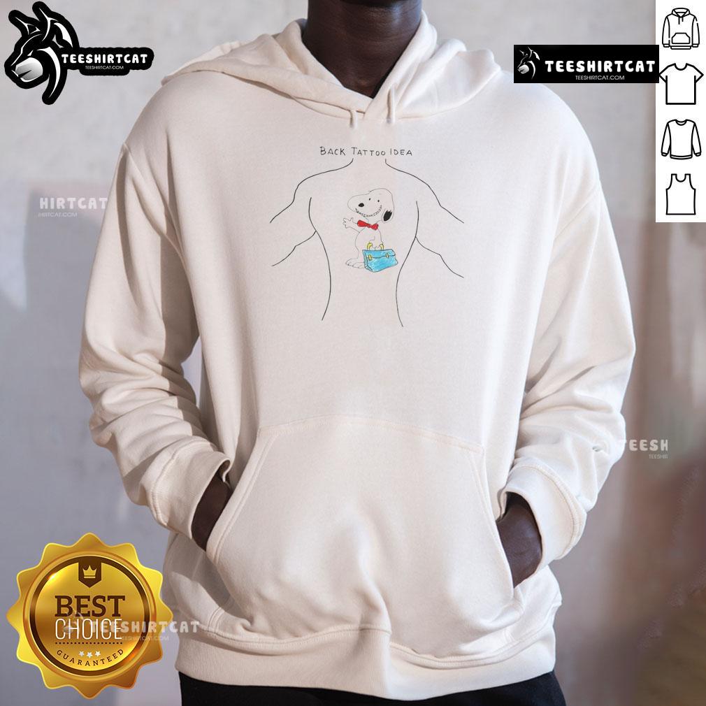 Funny Snoopy Back Tattoo Idea Hoodie Alt Text: Funny Snoopy back tattoo idea showcased on a cozy hoodie, perfect for Peanuts fans and tattoo enthusiasts.