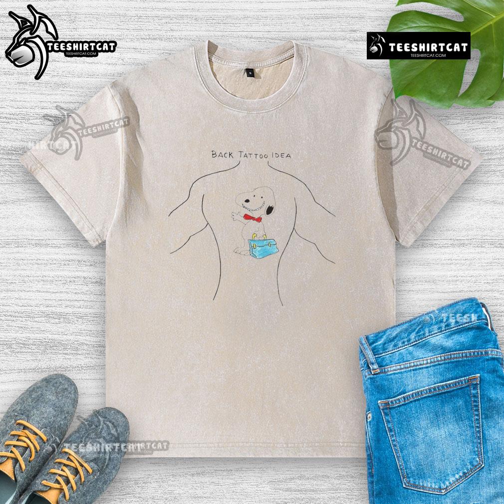 Funny Snoopy Back Tattoo Idea Washed T Shirt Funny Snoopy back tattoo idea on a washed t-shirt, featuring a playful design that's perfect for fans of classic cartoons.