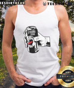 Alt Text: Funny Strong Zero beer can graphic on a trendy Japanese alcohol tank top for casual wear and unique style.