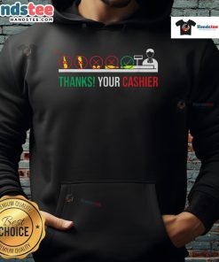Funny 'Thanks Your Cashier' hoodie for grocery store checkout worker appreciation, featuring a humorous design.