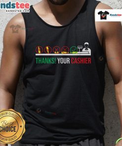 Funny 'Thank You' tank top for grocery store checkout workers, showcasing appreciation for cashiers with a humorous design.