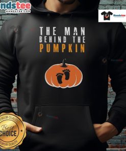 Funny Halloween hoodie featuring 'The Man Behind The Pumpkin' design, perfect for festive celebrations and spooky style.