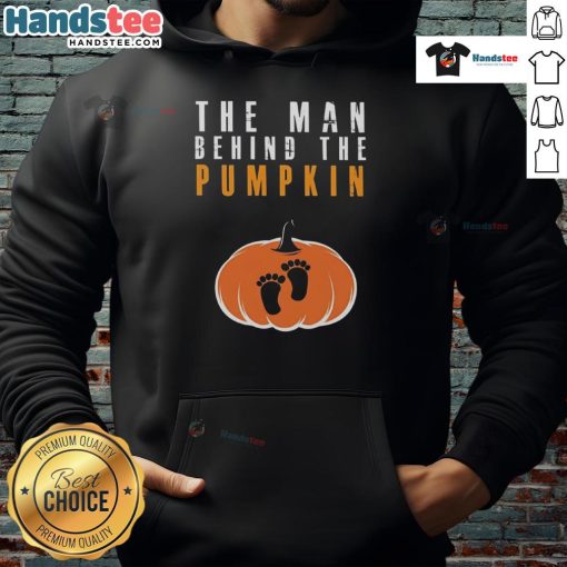 Funny Halloween hoodie featuring 'The Man Behind The Pumpkin' design, perfect for festive celebrations and spooky style.