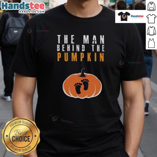 Funny The Man Behind The Pumpkin Halloween T-Shirt featuring a whimsical pumpkin graphic and playful text design.