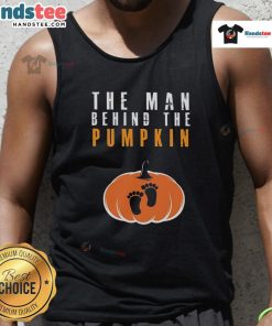 Funny Halloween tank top featuring 'The Man Behind The Pumpkin' design, perfect for festive celebrations and spooky season.