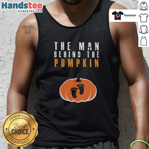 Funny Halloween tank top featuring 'The Man Behind The Pumpkin' design, perfect for festive celebrations and spooky season.