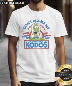 Funny The Simpsons 'Don't Blame Me I Voted For Kodos' T-Shirt featuring iconic characters and humorous design.