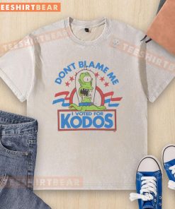 Alt Text: Funny The Simpsons Don't Blame Me I Voted For Kodos washed t-shirt featuring iconic cartoon design for fans.
