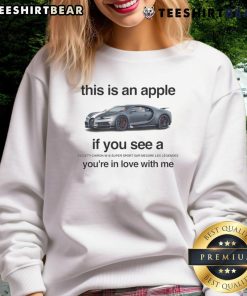 Funny sweatshirt featuring the phrase 'This is an apple' alongside a Bugatti Chiron W16 Super Sport design.