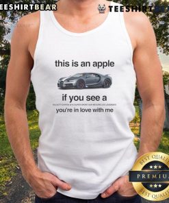 Funny tank top featuring 'This is an apple' text with a Bugatti Chiron W16 Super Sport graphic, perfect for car lovers.