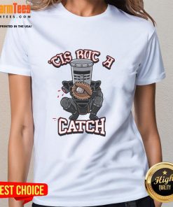 Funny Tis But A Catch Baseball Knight Ladies Tee featuring a whimsical knight graphic for baseball fans.