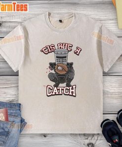 Alt Text: Funny Tis But A Catch Baseball Knight washed t-shirt featuring a humorous knight graphic with a baseball theme.