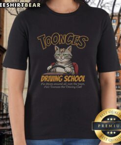 Funny Toonces Driving School tee featuring Toonces the Driving Cat, perfect for cat lovers and humor enthusiasts.