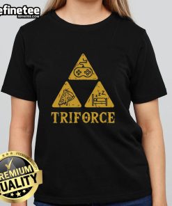 Funny Triforce Gaming Pizza Sleep Ladies Tee featuring a playful design perfect for gamers and pizza lovers.