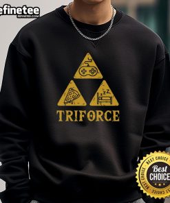 Funny Triforce gaming pizza sleep sweatshirt featuring a humorous design perfect for gamers and cozy nights in.