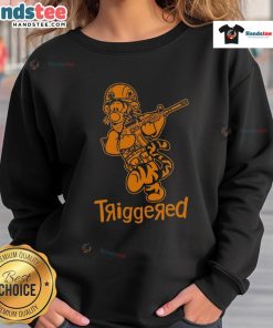 Funny triggered tiger soldier parody cartoon sweatshirt featuring a vibrant cartoon tiger in military gear, perfect for humor.