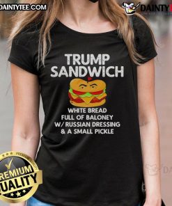 Funny Trump sandwich on white bread, loaded with baloney, featured on a ladies' tee shirt design.