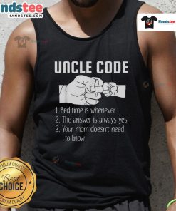 Funny Uncle Code Rules Bed Time Is Whenever Tank Top featuring humorous text design for casual wear.