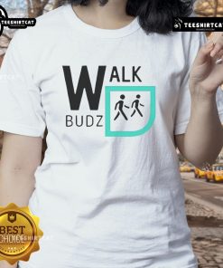 Funny Walk Budz logo on a stylish ladies tee, showcasing a unique and playful design perfect for casual wear.