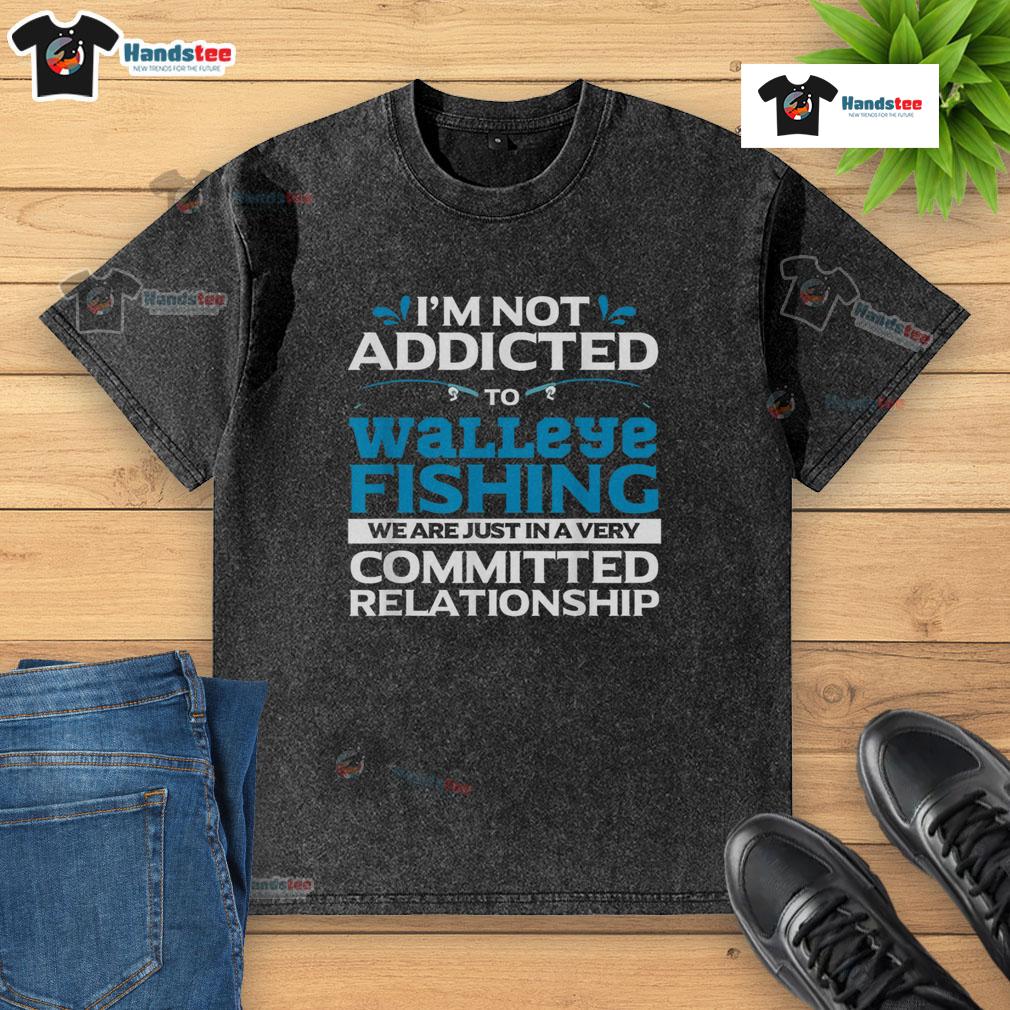 Funny Walleye Fishing Addicted Fisherman Washed T Shirt Funny walleye fishing addicted fisherman wearing a washed t-shirt, showcasing his love for fishing humor.