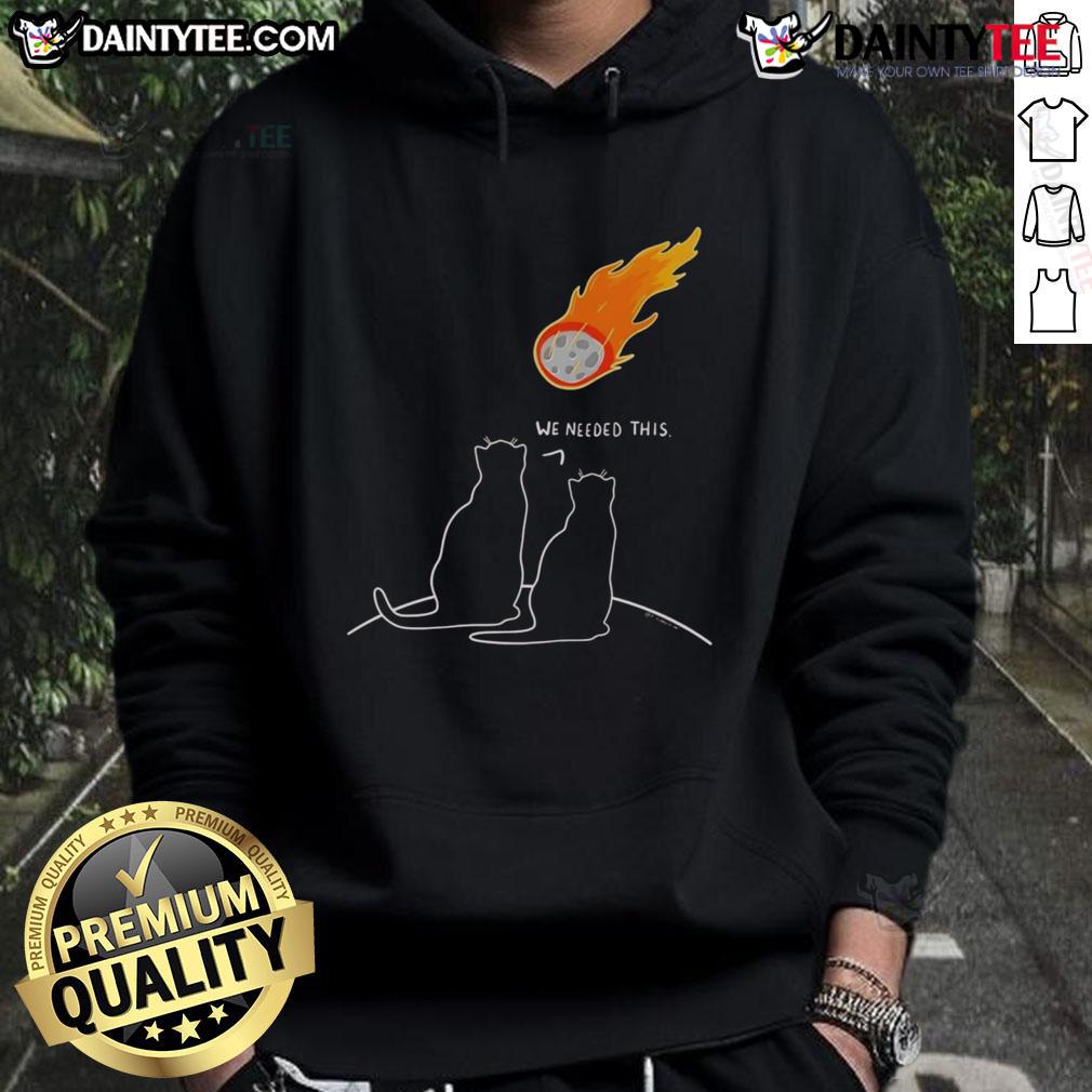 Funny We Needed This Meteor Two Cats Apocalypse Hoodie Two cats in a humorous apocalypse-themed hoodie reading 'We Needed This Meteor' perfect for cat lovers and funny apparel.