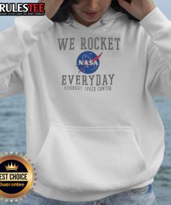Alt Text: Funny We Rocket NASA Everyday hoodie at Kennedy Space Center, perfect for space enthusiasts and casual wear.