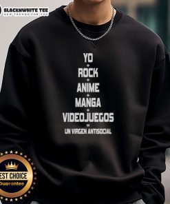 Funny Yo Rock Anime Manga videojuegos sweatshirt featuring a quirky antisocial virgin design for gamers and anime fans.