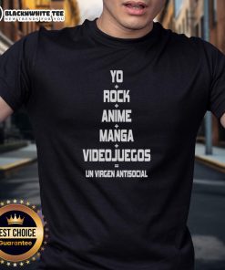 Funny Yo Rock Anime Manga T-Shirt featuring a humorous antisocial virgin design, perfect for gamers and anime fans.