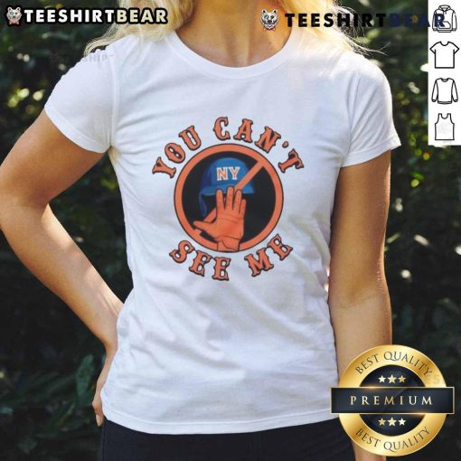 Funny 'You Can't See Me' New York Mets ladies tee featuring vibrant graphics for stylish fans and comfortable wear.