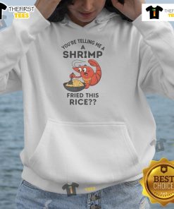 Alt Text: Funny 'Youre Telling Me A Shrimp Fried This Rice' hoodie design featuring vibrant graphics and playful text.