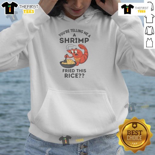 Alt Text: Funny 'Youre Telling Me A Shrimp Fried This Rice' hoodie design featuring vibrant graphics and playful text.