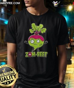 Funny Zom-Beet Halloween Vegan T-Shirt featuring a playful zombie beet design for festive vegan enthusiasts.