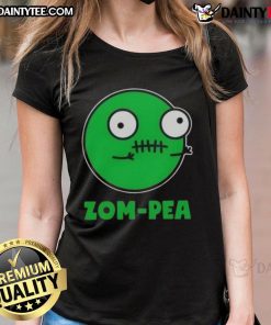 Funny Zom Pea Halloween Vegan Ladies Tee featuring a quirky zombie design, perfect for festive vegan celebrations.
