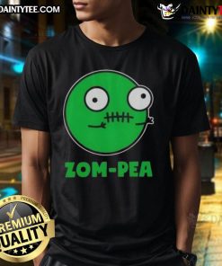 Funny Zom-Pea Halloween Vegan T-Shirt featuring a playful zombie and pea graphic, perfect for festive vegan attire.