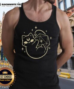 Cute magical black cat with a D20 dice design on a stylish tank top, perfect for cat lovers and gamers.
