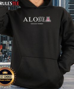 Good Aloha Coach Tomey Hawaii and Arizona Wildcats hoodie featuring team logos and vibrant colors in a stylish design.