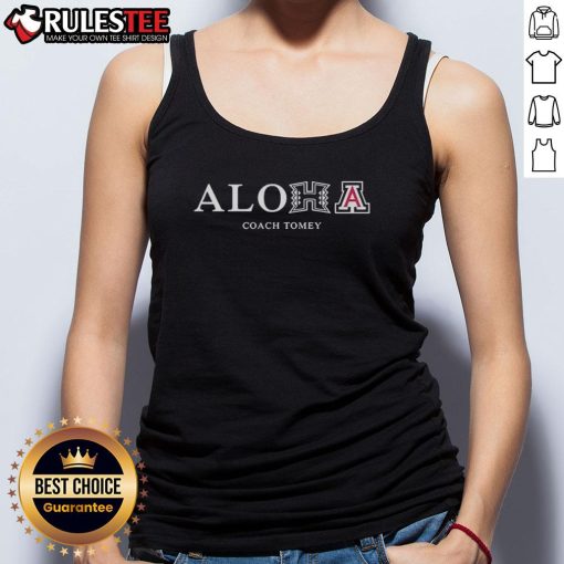 Good Aloha Coach Tomey Hawaii and Arizona Wildcats tank top featuring vibrant colors and team logos for sports fans.