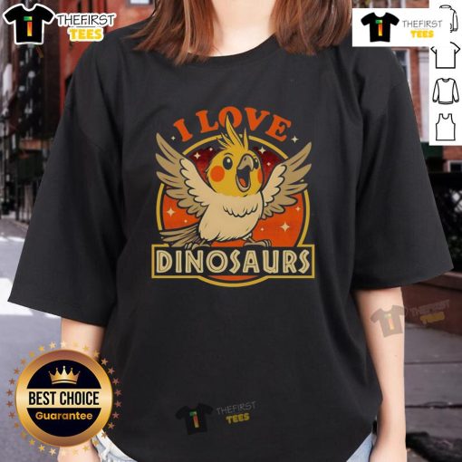 Good Bird Love Dinosaurs Ladies Tee featuring a playful dinosaur graphic, perfect for dinosaur lovers and casual wear.