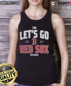 Boston Red Sox 2025 postseason tank top featuring 'Let's Go Team' slogan, perfect for passionate baseball fans.