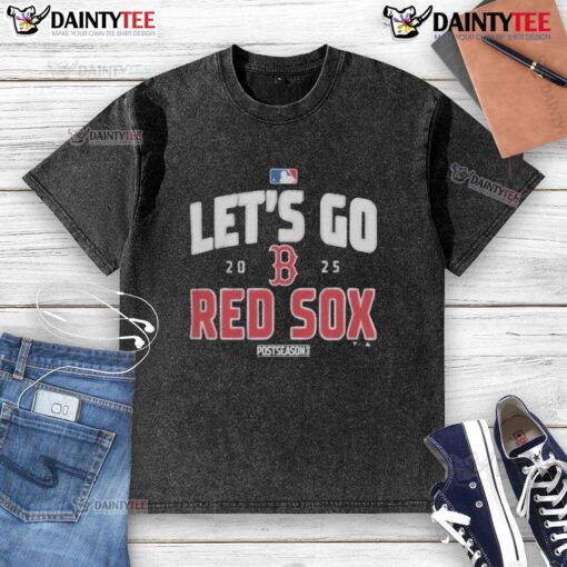 Good Boston Red Sox Baseball 2025 Postseason 'Lets Go Team' washed t-shirt in red, perfect for fans cheering at games.