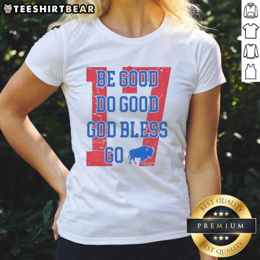Retro-style ladies tee featuring 'Good Buffalo Bills Football Be Good Do Good God Bless' design for fans.