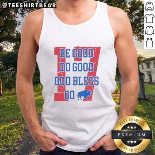 Alt Text: Retro style tank top featuring Good Buffalo Bills Football Be Good Do Good God Bless slogan, perfect for fans.