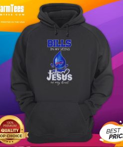 Good Buffalo Bills hoodie with 'In My Veins, Jesus In My Heart' design, perfect for football lovers and fans.