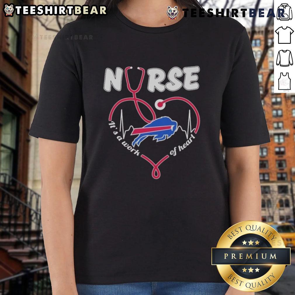 Good Buffalo Bills Nurse It'S A Work Of Heart Heartbeat Ladies Tee Alt Text: Good Buffalo Bills Nurse It's A Work Of Heart Heartbeat Ladies Tee showcasing a stylish design for fans and healthcare workers.