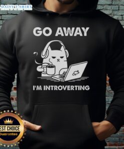 Cute cat in a cozy hoodie with the phrase Good Cat, Go Away, I'm Introverting for introverted cat lovers.