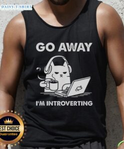 Good Cat Go Away I'm Introverting tank top design featuring a playful cat graphic, perfect for introverts and cat lovers.