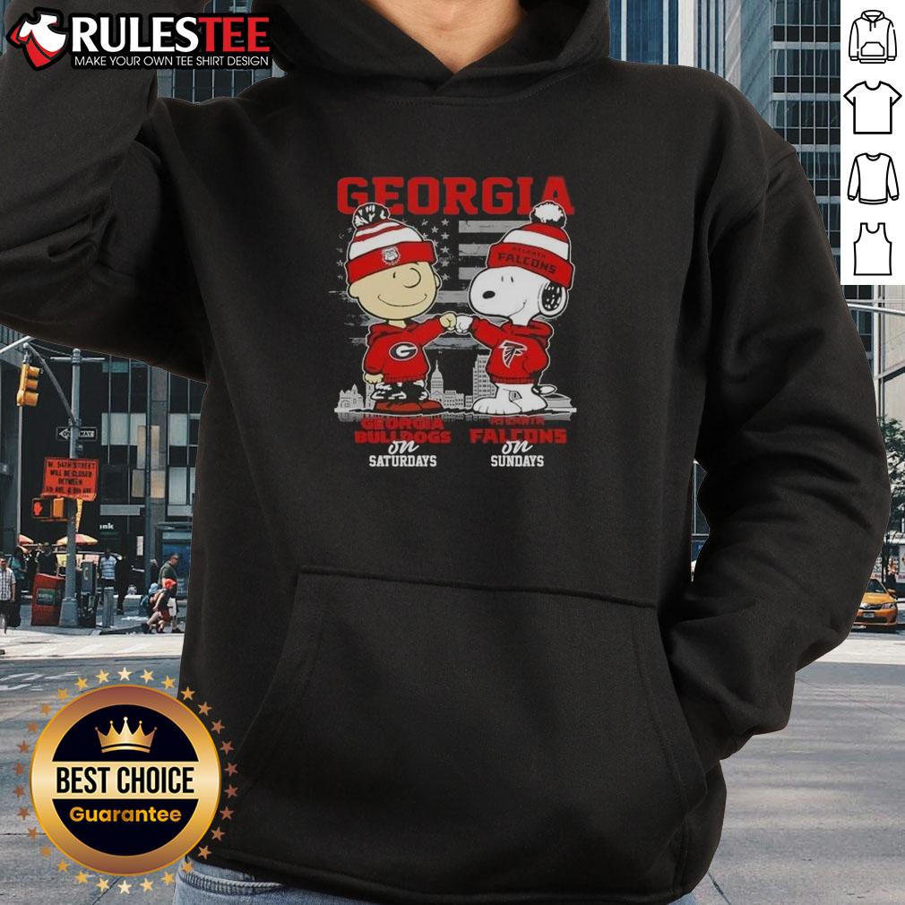 Good Charlie Brown Georgia Bulldogs on Saturdays x Snoopy Atlanta Falcons on Sundays Skyline Hoodie Good Charlie Brown Georgia Bulldogs & Snoopy Atlanta Falcons Skyline Hoodie showcasing team spirit and style.