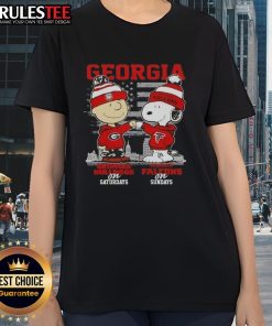 Alt Text: Good Charlie Brown Georgia Bulldogs Saturdays x Snoopy Atlanta Falcons Sundays Skyline Ladies Tee design.