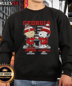Good Charlie Brown Georgia Bulldogs sweatshirt featuring Snoopy and Atlanta Falcons, perfect for game day style.
