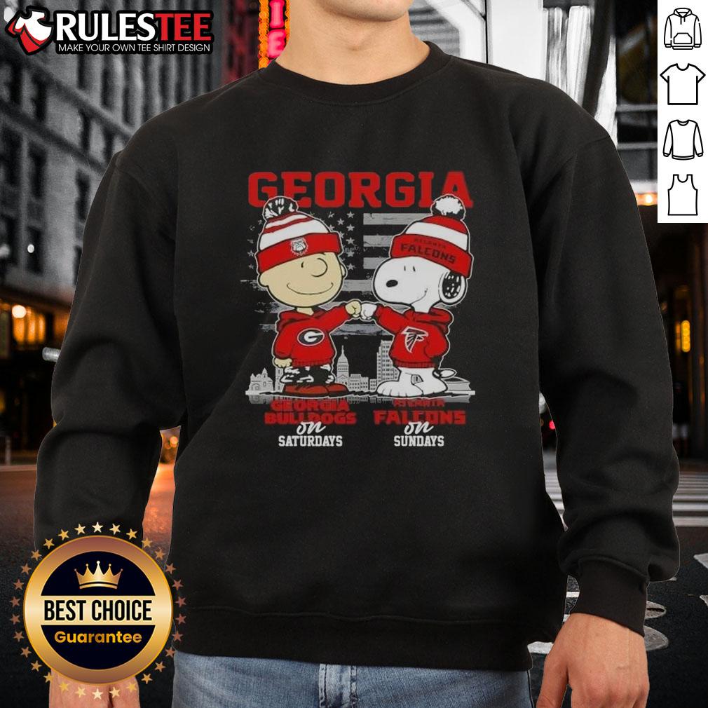 Good Charlie Brown Georgia Bulldogs on Saturdays x Snoopy Atlanta Falcons on Sundays Skyline Sweatshirt Good Charlie Brown Georgia Bulldogs sweatshirt featuring Snoopy and Atlanta Falcons, perfect for game day style.